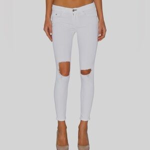 Rag & bone Bright White Capri Jeans Distressed Skinny Cropped Stretchy Sz 27 NWT